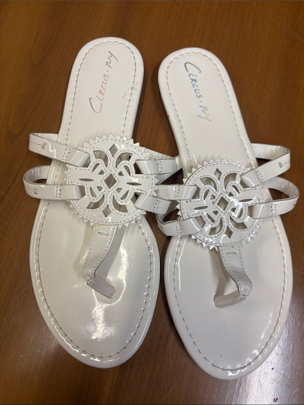 Circus by Sam Edelman White Patent Leather Decorative Medallion Sandals